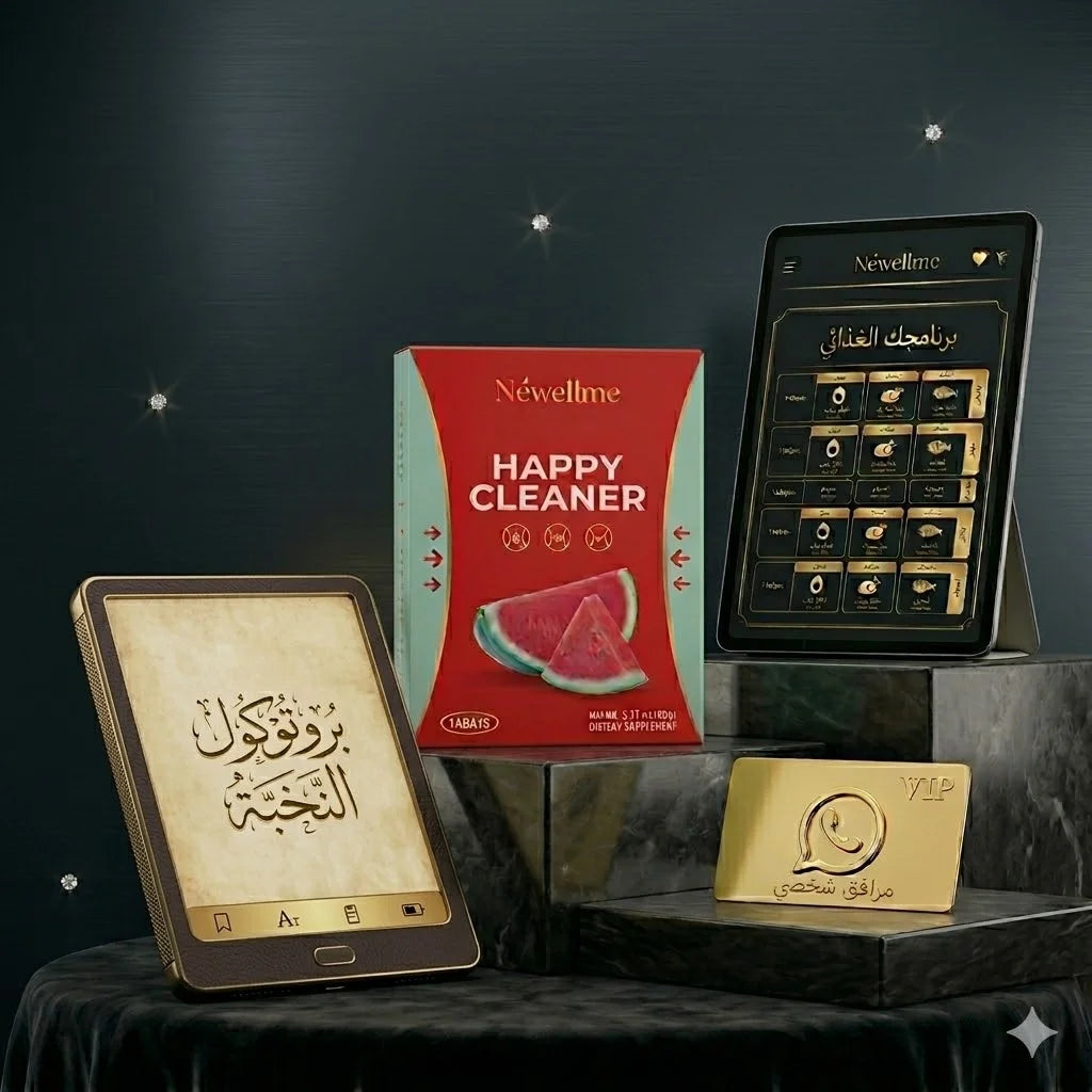 الباقة المتكاملة لبروتوكول هابي كلينر الأصلي - تشمل المكمل الحيوي، دليل النخبة الرقمي، والبطاقة الذهبية للمتابعة الـ VIP لنخبة الأعمال في السعودية بضمان ZASHA LLC